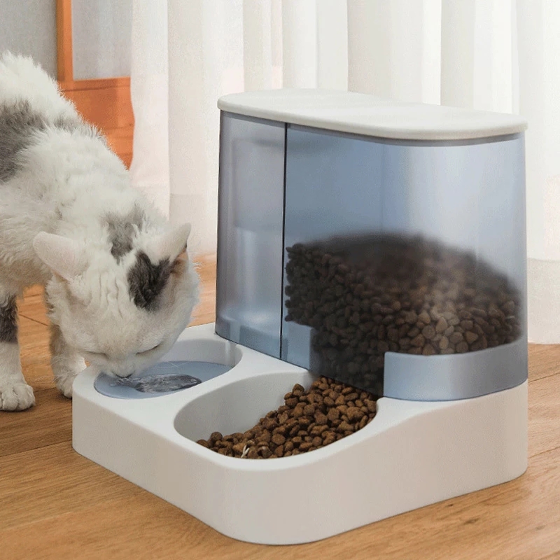 Automatische voerbak voor katten, voer voor huisdieren, drinkwatercontainer, 2-in-1 kom, kitten, puppywaterdispenser, transparante hondenbenodigdheden